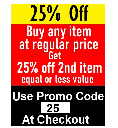 Buy one item and get 25% off second item sale banner