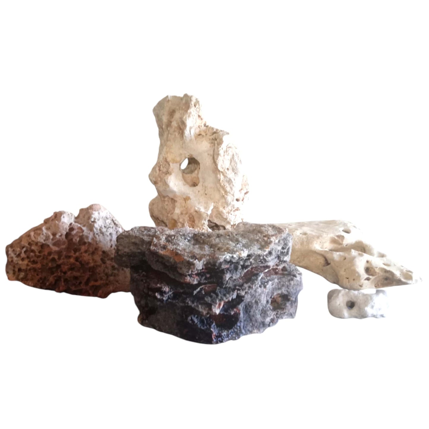 A 4 foot wide display of Aquarium Hardscaping Rocks