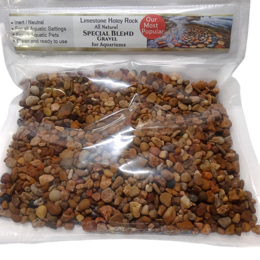 A bag of our Special Blend Aquarium Gravel on display