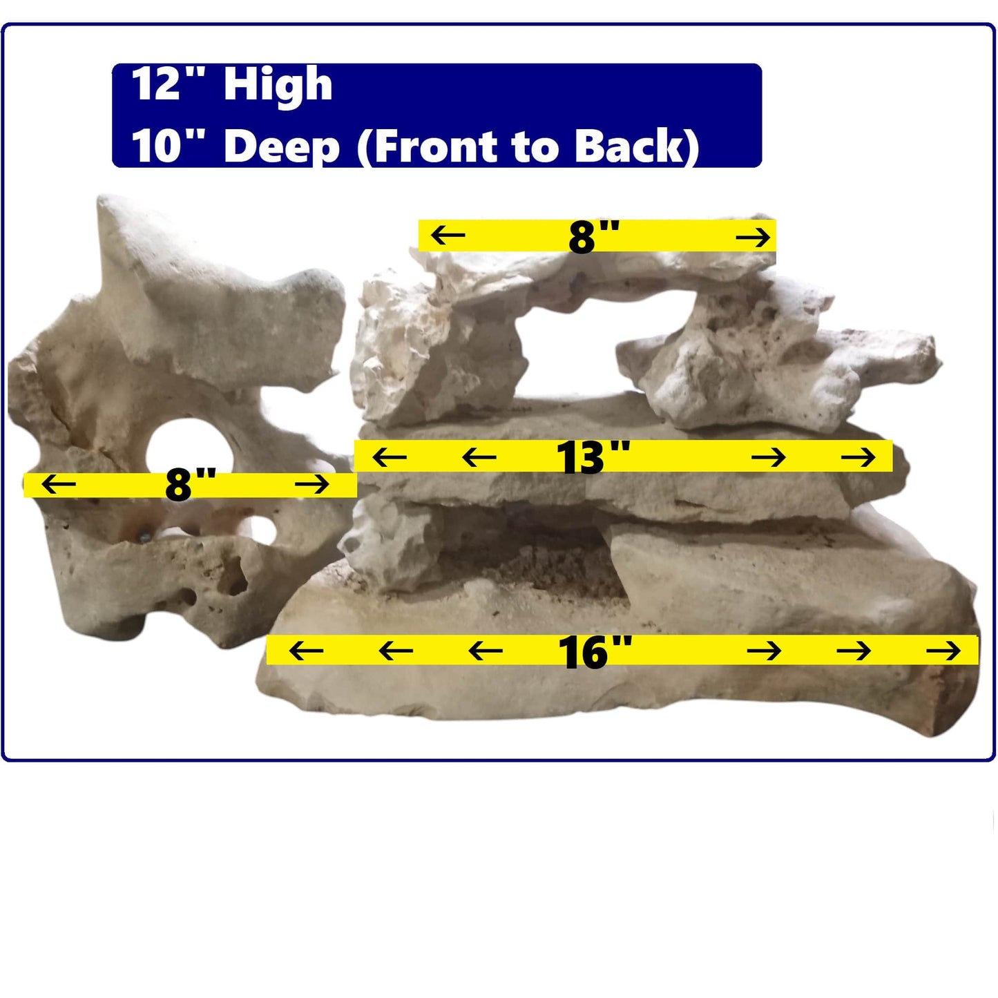 A photo showing individual dimensions for a rock display