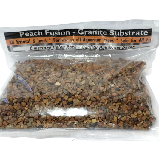 A bag of Peach Fusion Gravel substrate on display