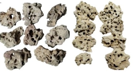 A display of 20 pounds of Texas Holey stacking rocks for an Aquarium